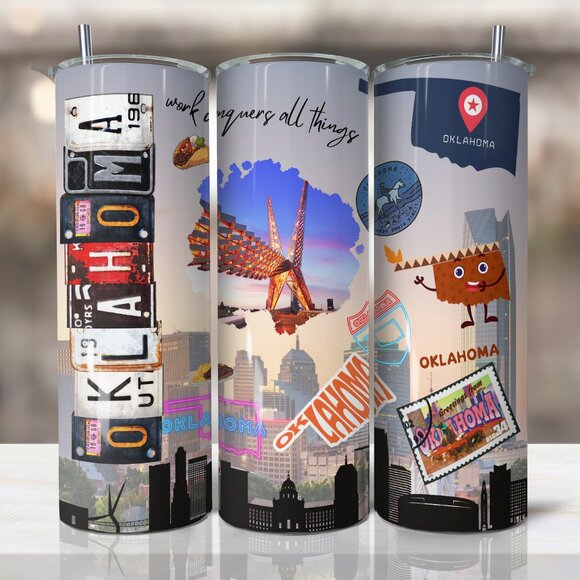 R&M Creations / Hand Crafted Other - Oklahoma Tumbler, Oklahoma State Tumbler, Includes Secure Lid With Straw